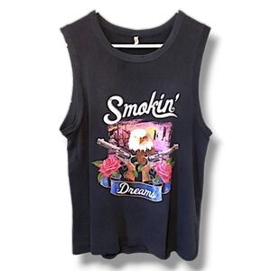 Vintage Spell Designs Black Smokin Dreams Distressed Graphic Print Tank Top M